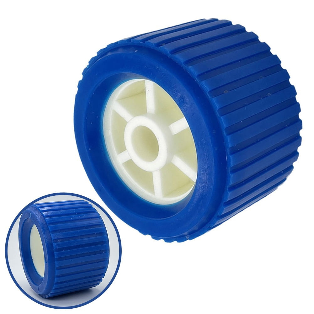 Boat Trailer Ribbed Wobble Roller 108x75x19mm Blue Plastic EVA Wheel for Yacht Kayak Loading