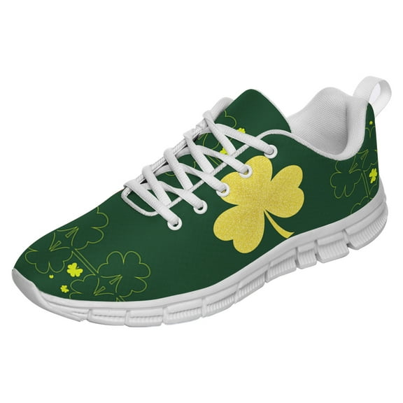 St Patricks Day Shoes for Women Breathable Running Sneakers Men Green Four Leaf Clover Shoes for Irish Festival Gift White Size 3.5