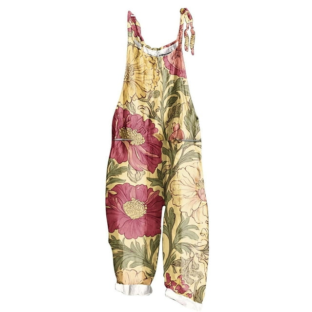 yoeyez Combinaisons Habillées pour Femmes Décontractées d'Été, Combinaisons Rétro Tendance Sans Manches pour Femmes Décontractées à Jambes Larges avec Bretelles Ajustables Salopettes Combinaisons avec Poches Multicolore, m