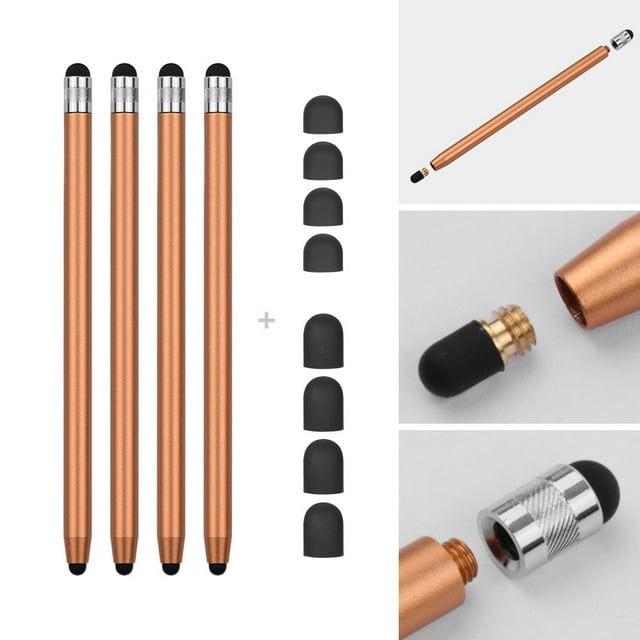 Yeacher 2 in 1 Universal Touchscreen Stylus Pen for All Touchscreen Tablets Cell Phones with 8 Extra Replaceable Soft Rubber Tips 4pcs 4Gold