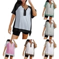 thumbnail image 6 of Buttons V Neck Short Sleeve T-Shirts for Women Oversized High Low Hem Patchwork Tops Summer Fashion Tees Streetwear Pink,S, 6 of 6