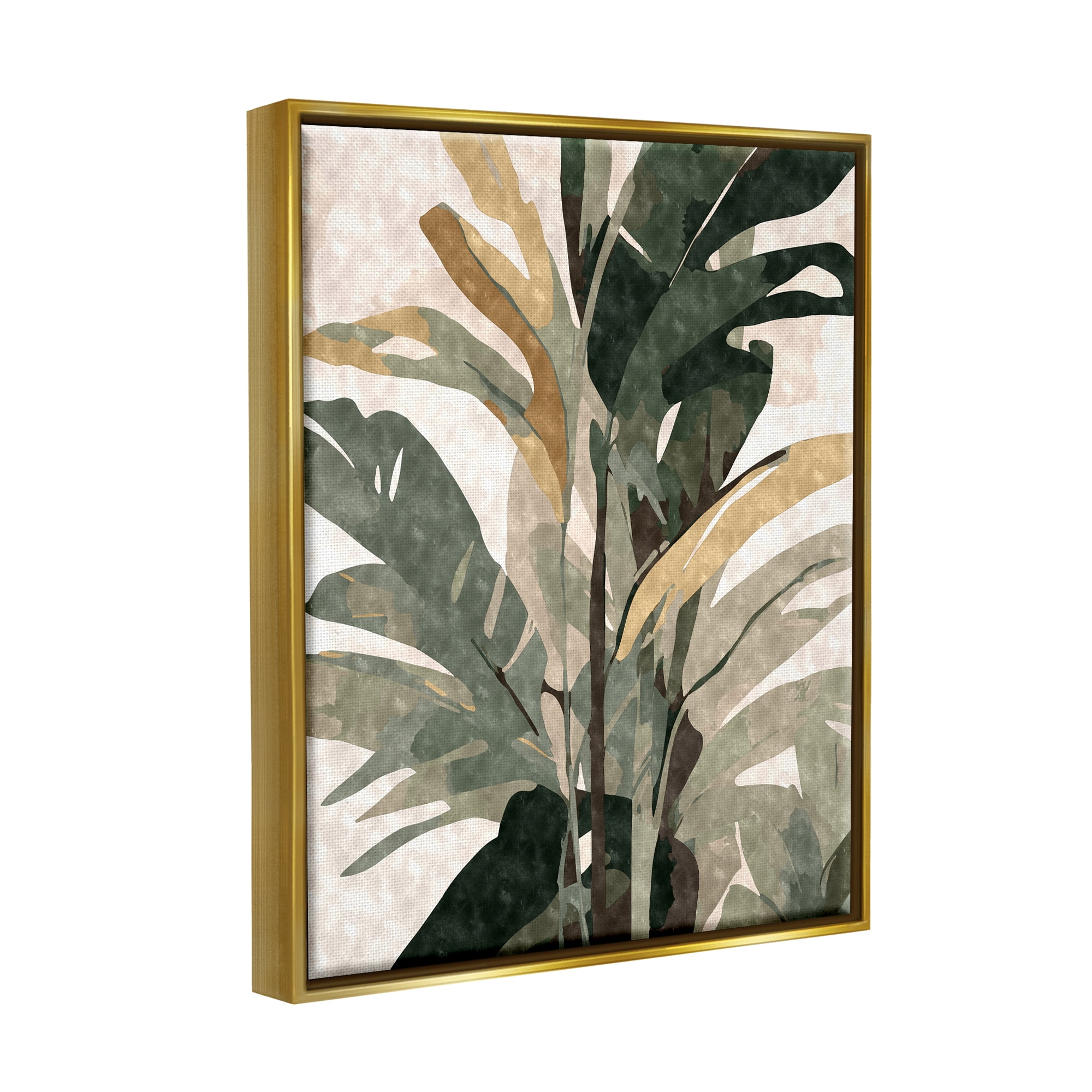 Stupell Industries Palm Plant Abstraction Botanical & Floral Painting Gold Floater Framed Canvas Art Print Wall Art, 25 x 31
