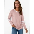 thumbnail image 3 of Womens Long Sleeve Shirts Color Block Casual Crewneck Tops Tshirt Basic Tee Fall Fashion Clothes Trendy Outfits Pink XXL, 3 of 6