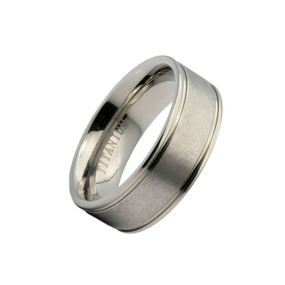 Metals Jewelry Men's / Women's 8mm Titanium Brushed Center Wedding Band Grooved Edges Ring Size 10.5