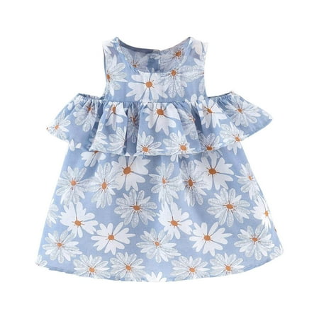 

Fesfesfes Girls Spring Dress Toddler Baby Girls Floral Print Cotton Dress Ruffled Drop Shoulder Dress