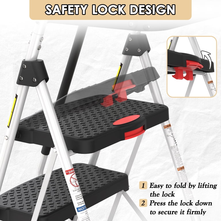 LevLad 5 Step Ladder with Tool Tray, 330 lb Capacity, White photo 4