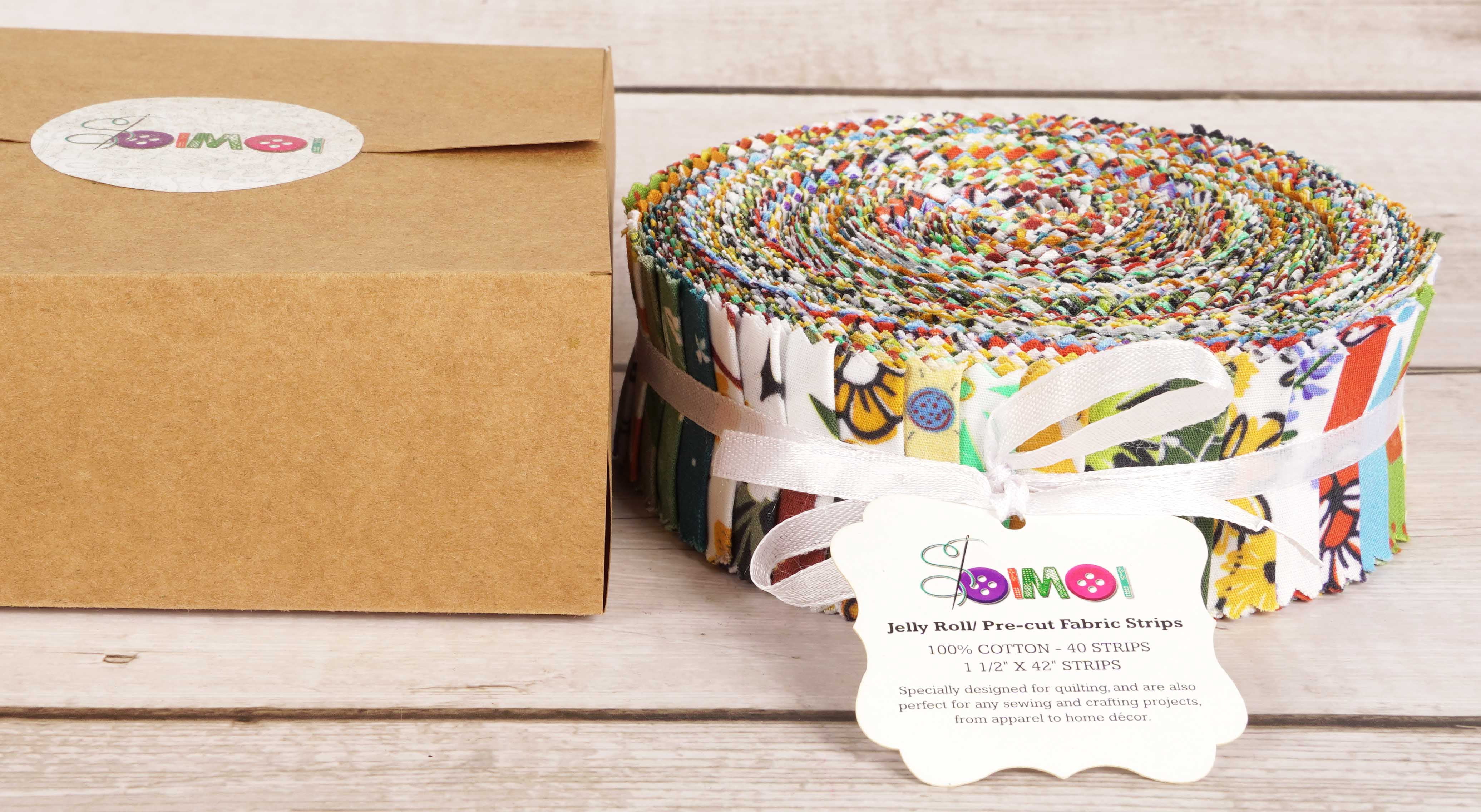 Soimoi 40Pcs Florals Print Precut Fabrics Strips Roll Up 1.5 inches Cotton Jelly Rolls For Quilting - Multicolor