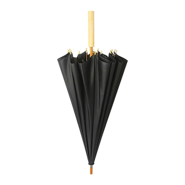 16 costillas de palo retro retro decorativo a prueba de viento a prueba de agua, mango de madera portátil de madera clásico para fiestas de Negro