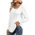 thumbnail image 6 of VDJ Women Tops Puff Long Sleeve White T Shirt Crew Neck Dressy Tunic Casual Pleated Button Cuff Fall Blouses for women Size XL, 6 of 7