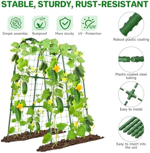 Cucumber Trellis for Raised Bed, U-Shape Garden Trellis for Climbing Plants Outdoor, Metal Arch Trellis for Vegetables, Plant Support for Tomato, Pea, Zucchini(31.5" L×30" W×47.2" H-Small)