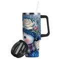 thumbnail image 2 of 40oz insulated car cup with handle and straw suitable for all ages Stainless steel vacuum insulated cup. Blue Hat Snowman, 2 of 10