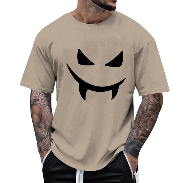 YDLCAFD Male Print Theme T Shirt Printed Solid Color Short Sleeve Top