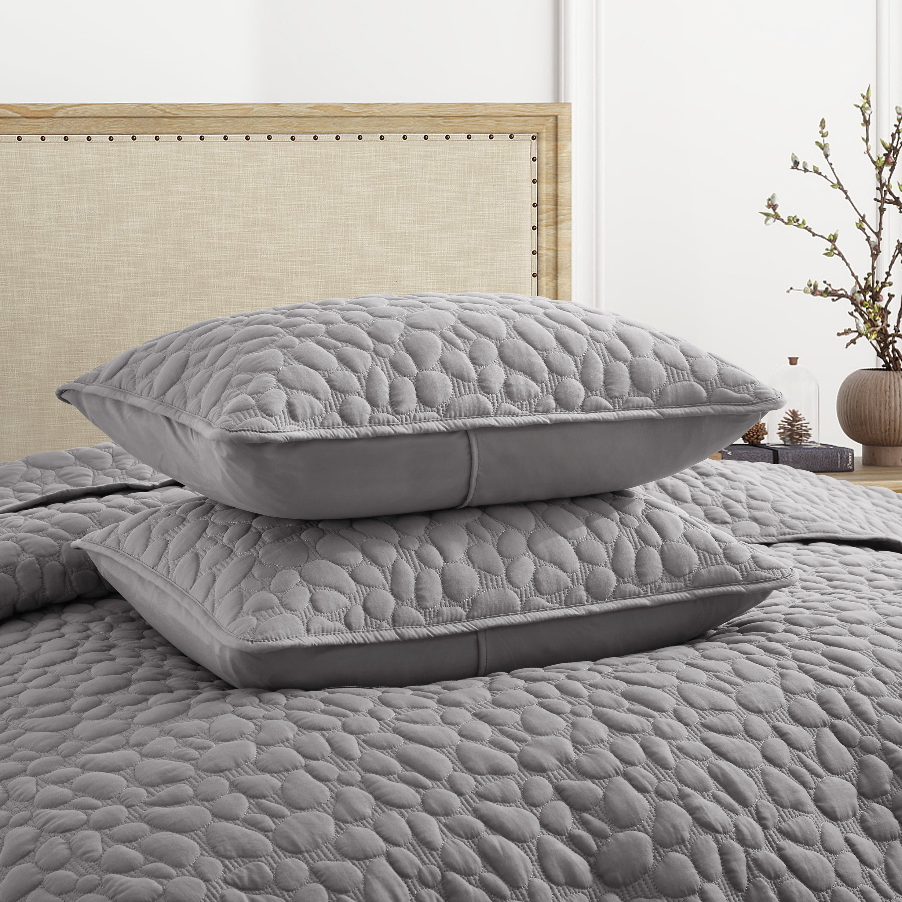 Bonlino Quilt Bedding Set Queen Size - Lightweight Quilt Set Summer Farmhouse Grey, Soft Bedding Bedspread Coverlet Modern Quilt with 2 Pillow Shams for Bedroom Home Bed All Season (Queen, Grey)