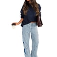 thumbnail image 2 of Women'S Jeans High Waisted Fashion Casual Star Denim Loose Wide Leg Straight Leg Bootcut Pants Light Blue XL, 2 of 9