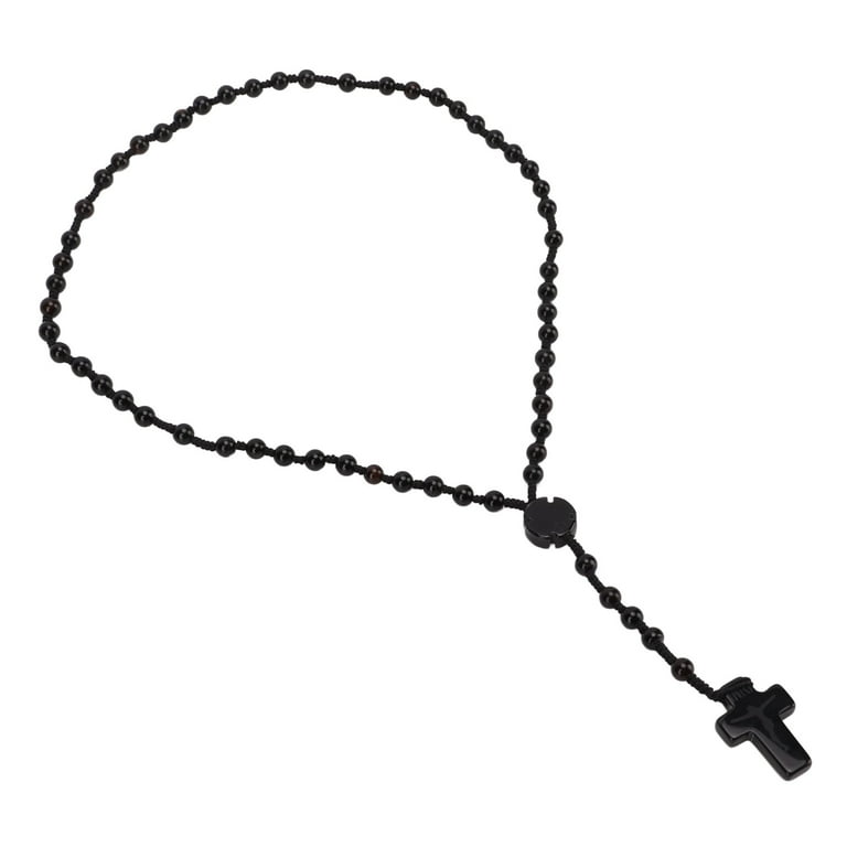 Black Rosary Necklace, Fine Polishing Black Polished Prayer Beads Multi Purpose Beautiful Practical for Gifts for Daily Collocation, adult Unisex
