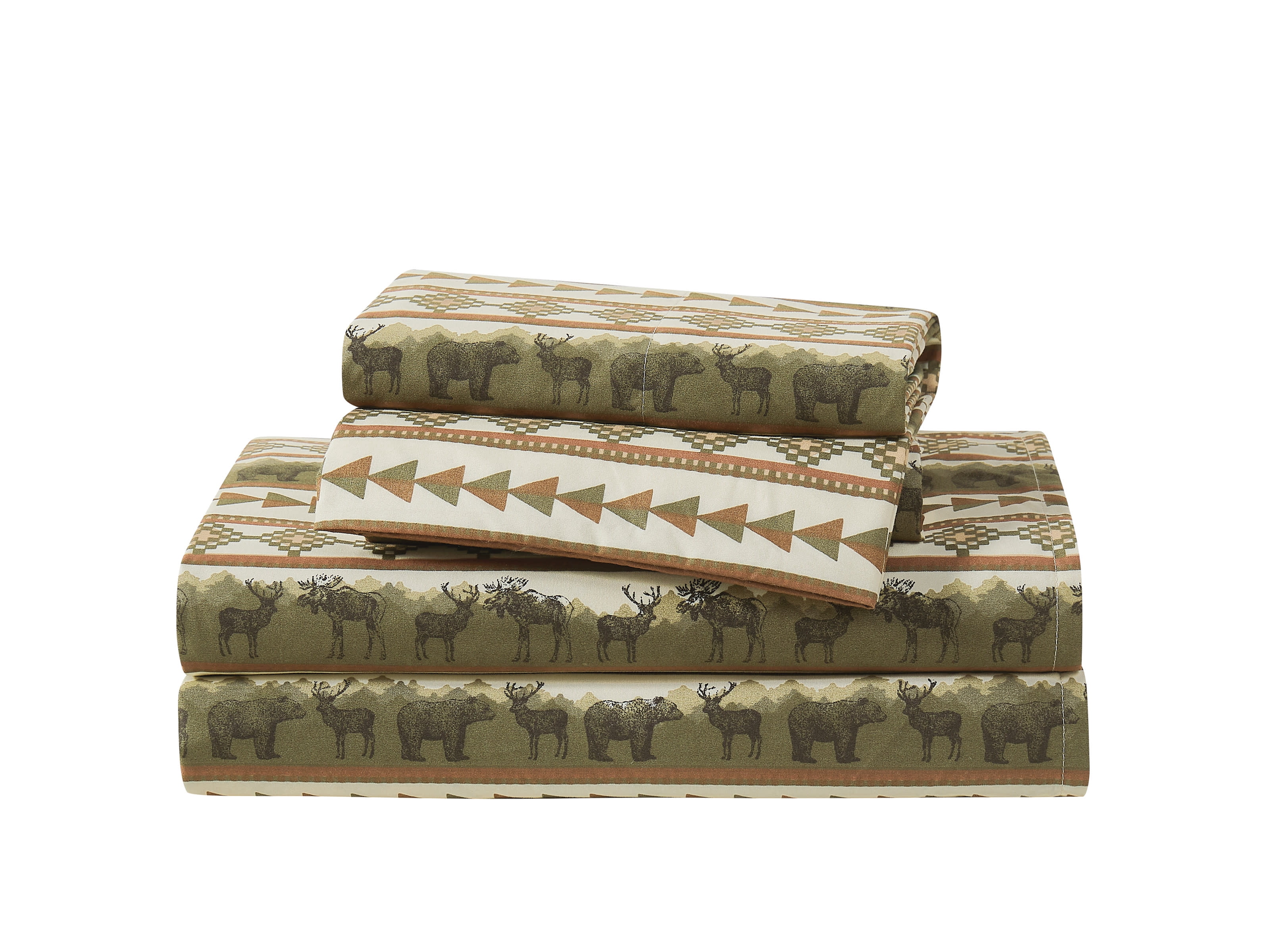 Mossy Oak® Moose Bear Stripe Sheet Set Multiple Polyester 4-Piece Full Sheet Set, OEKO-TEX Certified Safe for All Ages