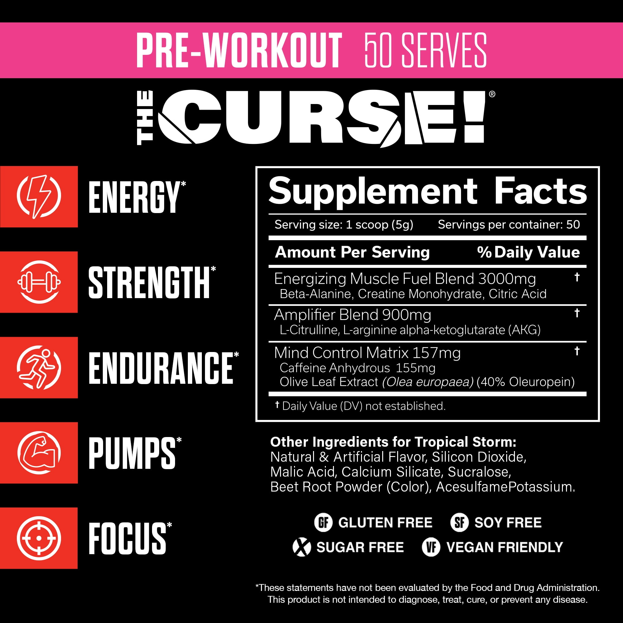 JNX Sports® The Curse Pre Workout Powder Tropical Storm Pre Workout Mix for Energy and Focus, 50 Serves