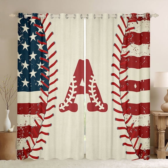 jejeloiu Baseball Games Black Out Curtains,Letter A Monogrammed Curtains Pack of 2 (42x63 Each) For Boys Kids