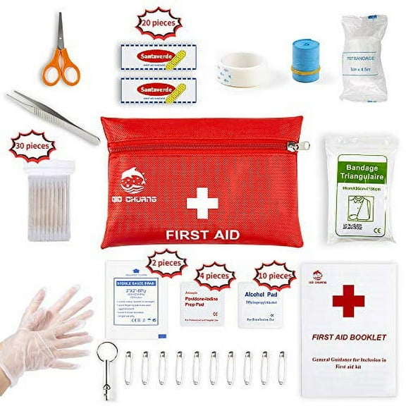 Small Travel First Aid Kit - 87 Piece Clean, Treat and Protect Most Injuries,Ready for Emergency at Home, Outdoors, Car, Camping, Workplace, Hiking.