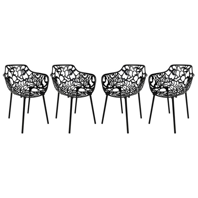 LeisureMod Fauteuil de Salle à Manger Moderne Devon Intérieur Extérieur en Aluminium Noir Ensemble de 4