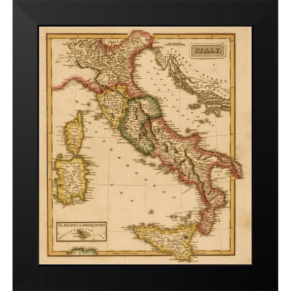Vintage Maps 12x13 Black Modern Framed Museum Art Print Titled - Italy 1817