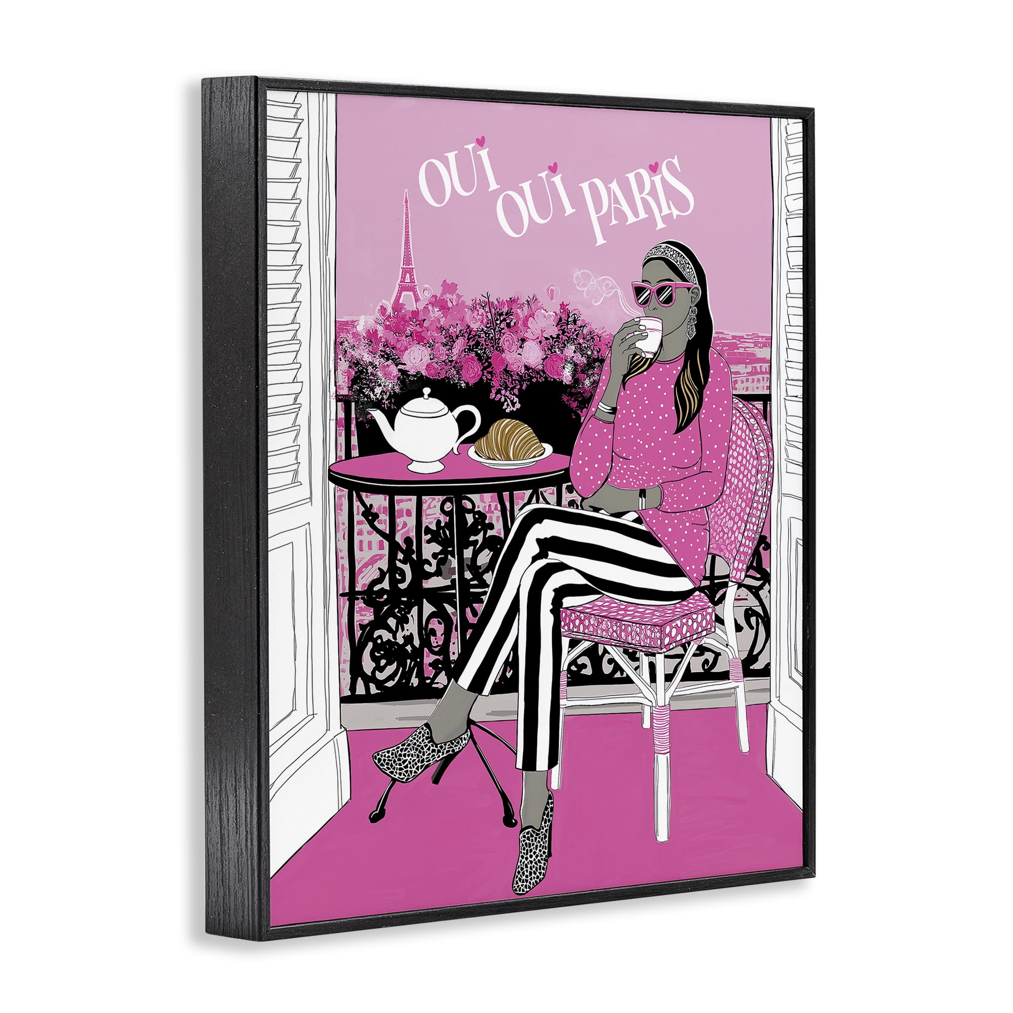 Stupell Industries Oui Oui Parisian Cafe Morning Black Framed Giclee Art, design by Jess Stempel