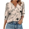 thumbnail image 3 of Xdegoge 3/4 Sleeve Tops for Women Plus Size Floral V Neck T Shirt Summer Fashion Tunic Shirts Dressy Casual Loose Fit Blouses, 3 of 6