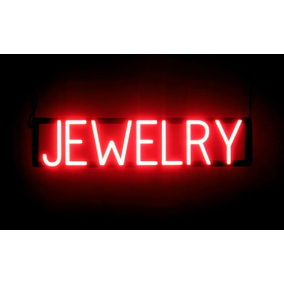 SpellBrite JEWELRY LED Sign for Business. 28.0" x 6.3" Red JEWELRY Sign Has Neon Sign Look With Energy Efficient LED Light Source. Visible from 500 Feet, 8 Animation Settings.