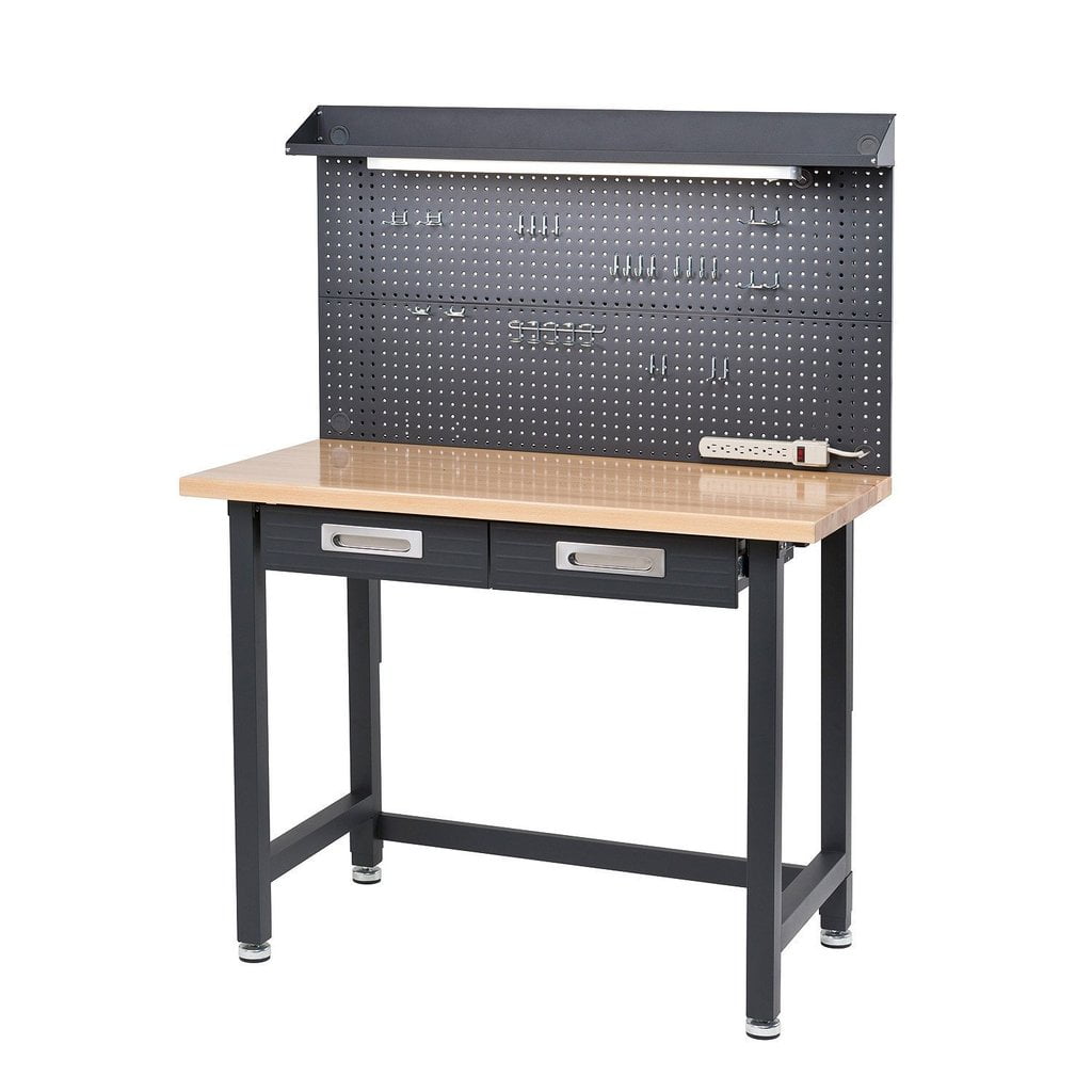 Seville Classics Lighted Hardwood Top Workbench Dark Gray Brickseek