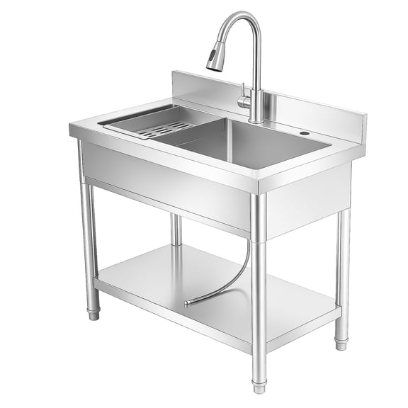 32 Inch Stainless Steel, Silver, with Rinsing Basket, Utility Sink, Cleaning Sink, Single Bowl, Kitchen Utility Sink, Washing Hand Basin, Laundry Sink, for Kitchen