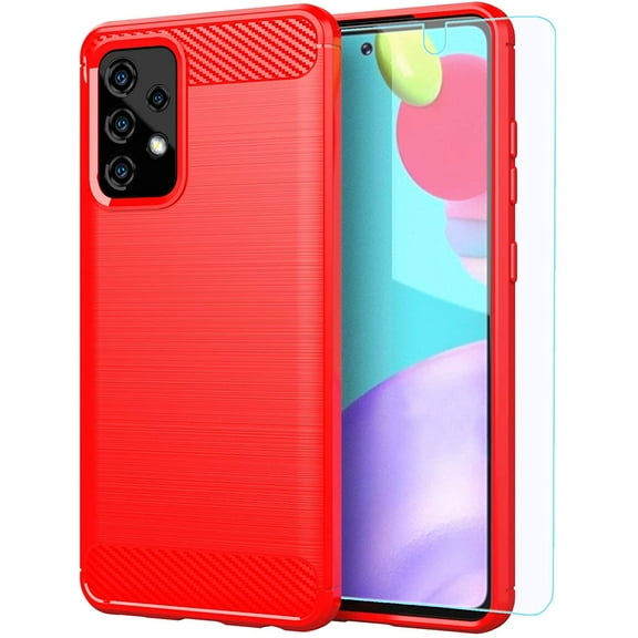 Samsung A52 5G case,Galaxy A52 5G case,with HD Screen Protector, Soft TPU Slim Fashion Non-Slip Protective Phone Case Cover for Samsung Galaxy A52 5G (Red Brushed TPU)