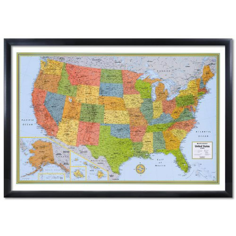 32x50 Rand McNally United States USA Wall Map Framed Edition - Walmart