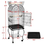 ZENY 63.9" Rolling Dome Bird Cage Open Top Quaker Parrot Metal Frame with Detachable Stand, Black