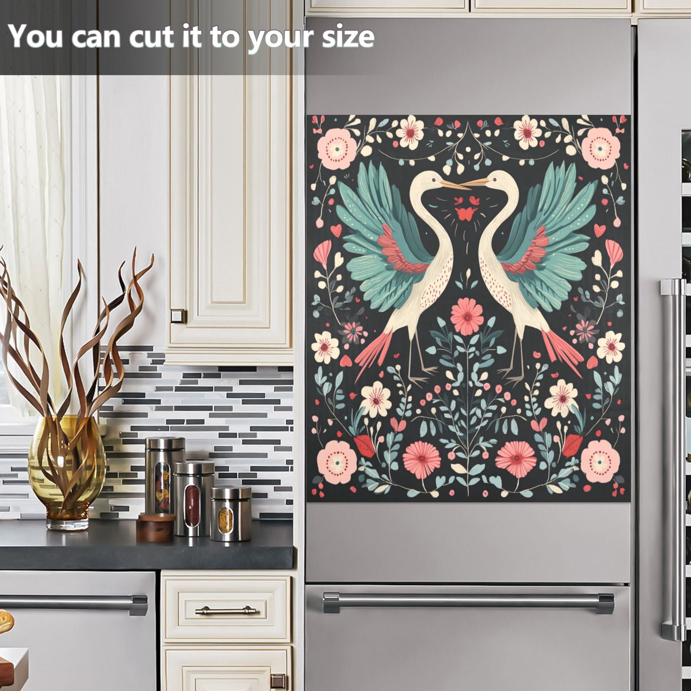 Dishwasher Magnetic Sticker 23x26 Inch Refrigerator Magnetic Sticker Washing Machine Magnetic Sticker Kitchen Panel Magnetic Sticker Home Decor Couple Cranes