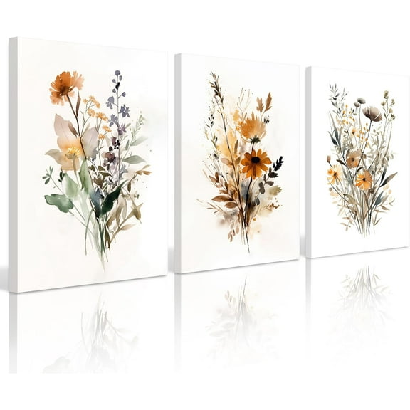 Botanical Wall Art Set of 3 Floral Wall Decor Prints Vintage Canvas Wall Art Wildflower Watercolor Pictures Farmhouse Artwork Floral Modern Painting for Bathroom Bedroom