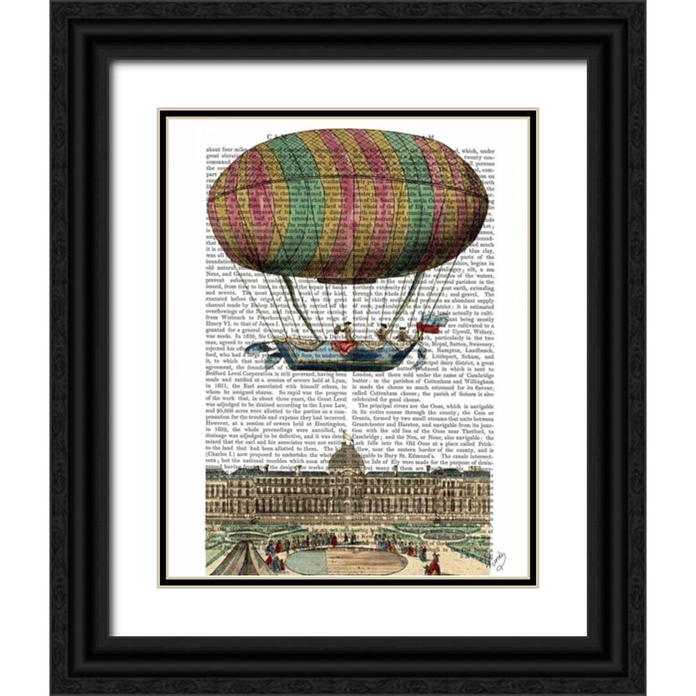 Fab Funky 20x24 Black Ornate Wood Framed with Double Matting Museum Art Print Titled - Jardin De Tuileries Hot Air Balloon