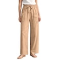thumbnail image 2 of Bloomae Women's Casual Cotton Linen Pants Lightweight Drawstring Elastic Waist Lounge Pants Flowy Wide Leg Beach Vacation Trousers with Pockets, 2 of 10