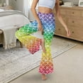 thumbnail image 5 of Xoenoiee High Waist Flared Slit Yoga Pants for Women Gym Leggings 70s Pants Tummy Control Workout Pants for Yoga, Office, Date, Vacation, Party, S, Rainbow Mermaid Fish Scale, 5 of 7
