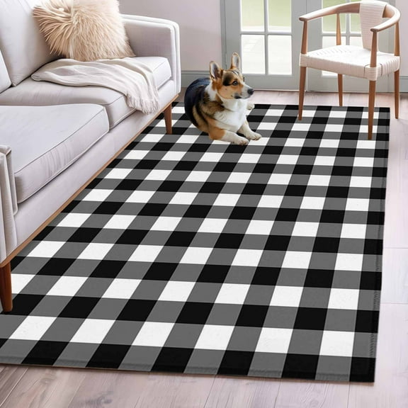 Black White Plaid Area Rug 3x5 Washable Rug Non Slip Modern Simple Buffalo Check Gingham Large Area Rug Indoor Floor Carpet for Entryway Bedroom Kitchen Living Room Home Office Dining Room Nursery