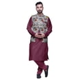 thumbnail image 1 of Atasi Men Mandarin Collar Solid Kurta Churidar Pajama & Printed Nehru Jacket Set, 1 of 1
