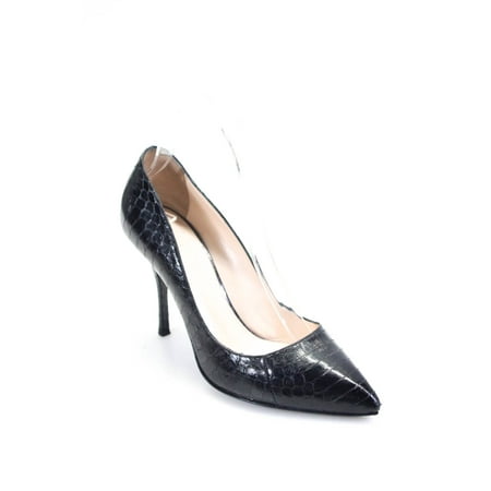 

Pre-owned|Elie Tahari Womens Point Toe Snakeskin Slip On Pumps Black Size 37.5 7.5