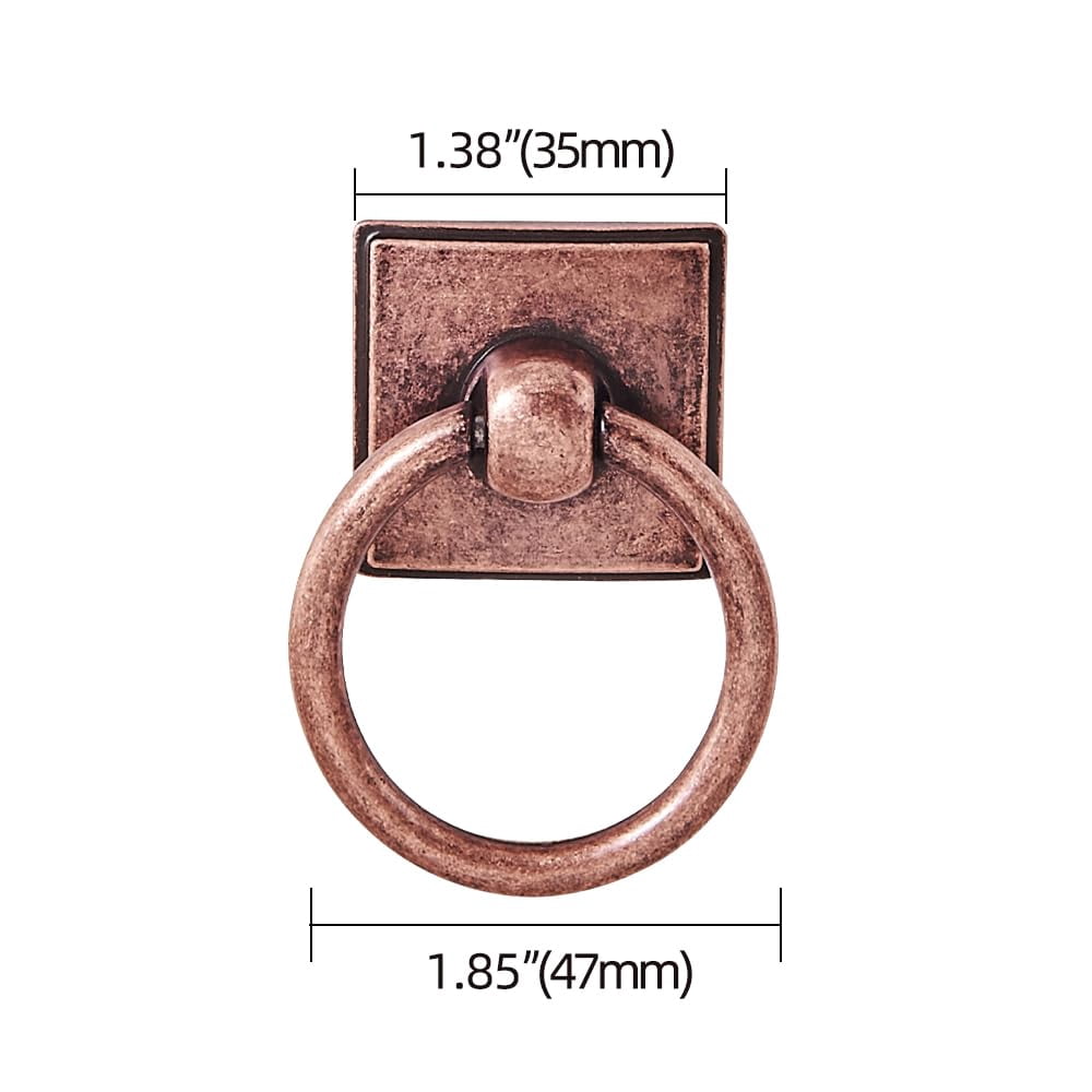 2-Pack 1.9 Inch Ring Cabinet Knobs - Vintage Antique Brass Backplate for Drawer knobs for Dresser, Kitchen Cabinets - Durable Zinc Alloy Hardware.