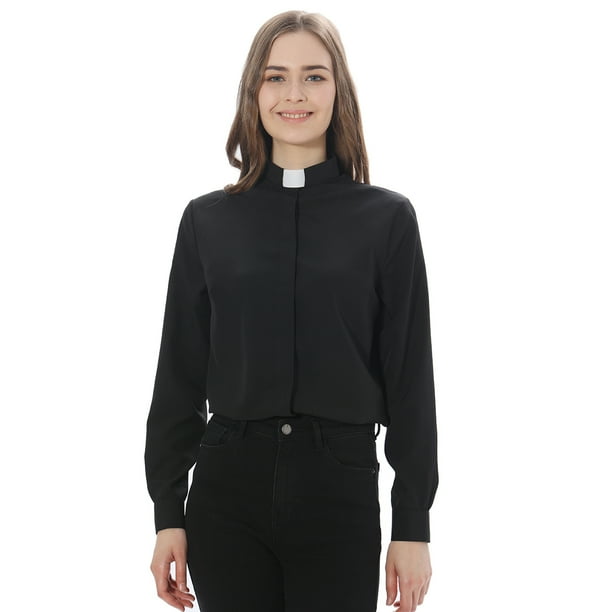 GRACEART Women's Clergy Shirt Tab Collar Long Sleeve Regular Fit Cotton Blended Stretch Blouse