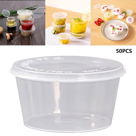ACDANC 50Pcs 4Oz Small Plastic Containers with Lids for Food Shot Cups with Lids Disposable Portion Cup