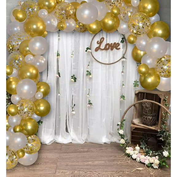 Famzigo DIY Arch Balloon Garland Kit - 16.5 FT, White & Gold - Durable Boho Balloon Decoration - Beautiful Wedding, Quincenera, Birthday Arch - Easy Assembly - Photo Backdrop - Balloon Pump - Confetti