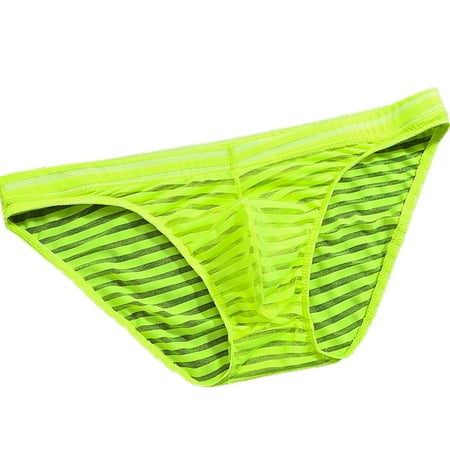 

HEVIRGO Men Underpants Solid Color Stripe Seamless Mesh Men Briefs for Inside Wear