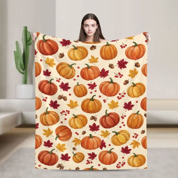 Pumpkin Blanket, Orange Thanksgiving Fall Pumpkin Blanket, Flannel Soft Warm Cozy Blanket for Sofa and Chair 50x40