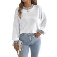 thumbnail image 2 of Women Casual Knit Crew Neck Contrast Striped Lantern Long Sleeve Loose Knit Pullover Sweater White M, 2 of 9