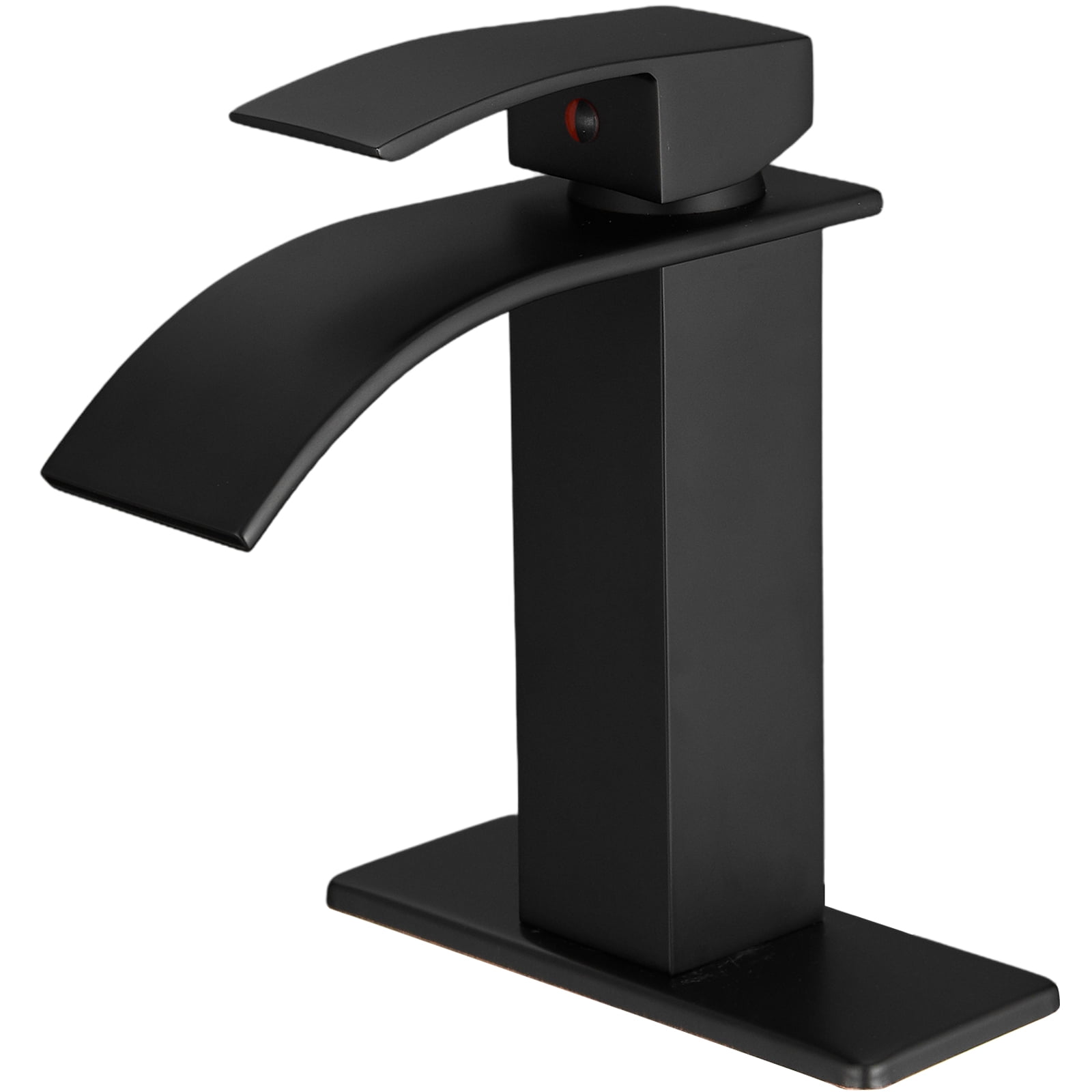 BWE Matte Black Bathroom Faucet Modern Waterfall Single Hole Faucet for