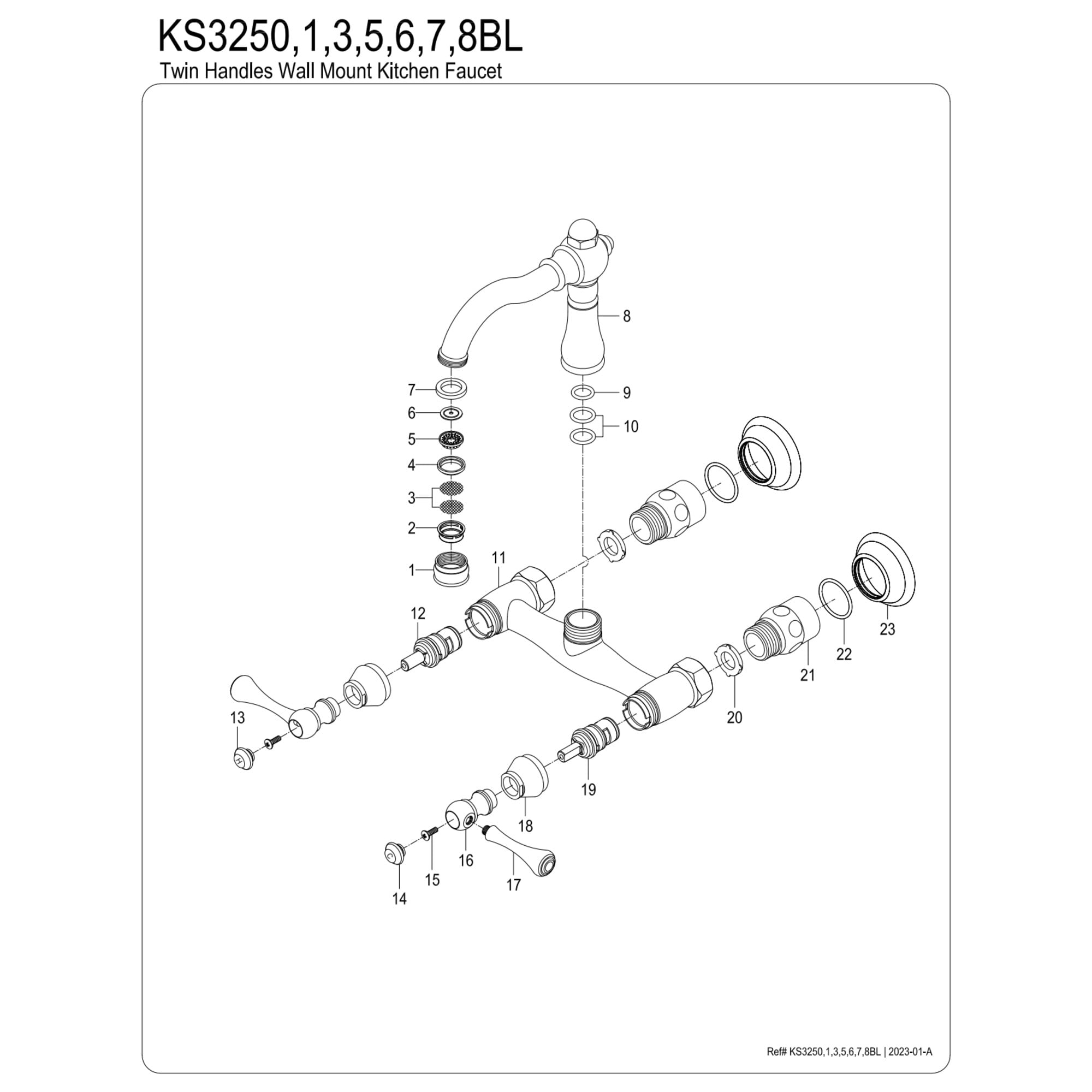 Kingston Brass KS3255BL Vintage Double-Handle Wall-Mount Bridge Kitchen Faucet, Oil Rubbed Bronze